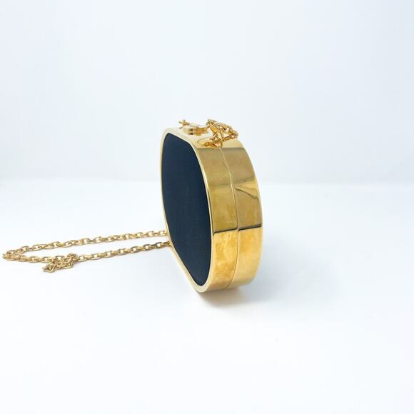 Mark Cross Gabriella Black Satin & Brass Clutch Chain Strap Bag - Picture 6 of 11